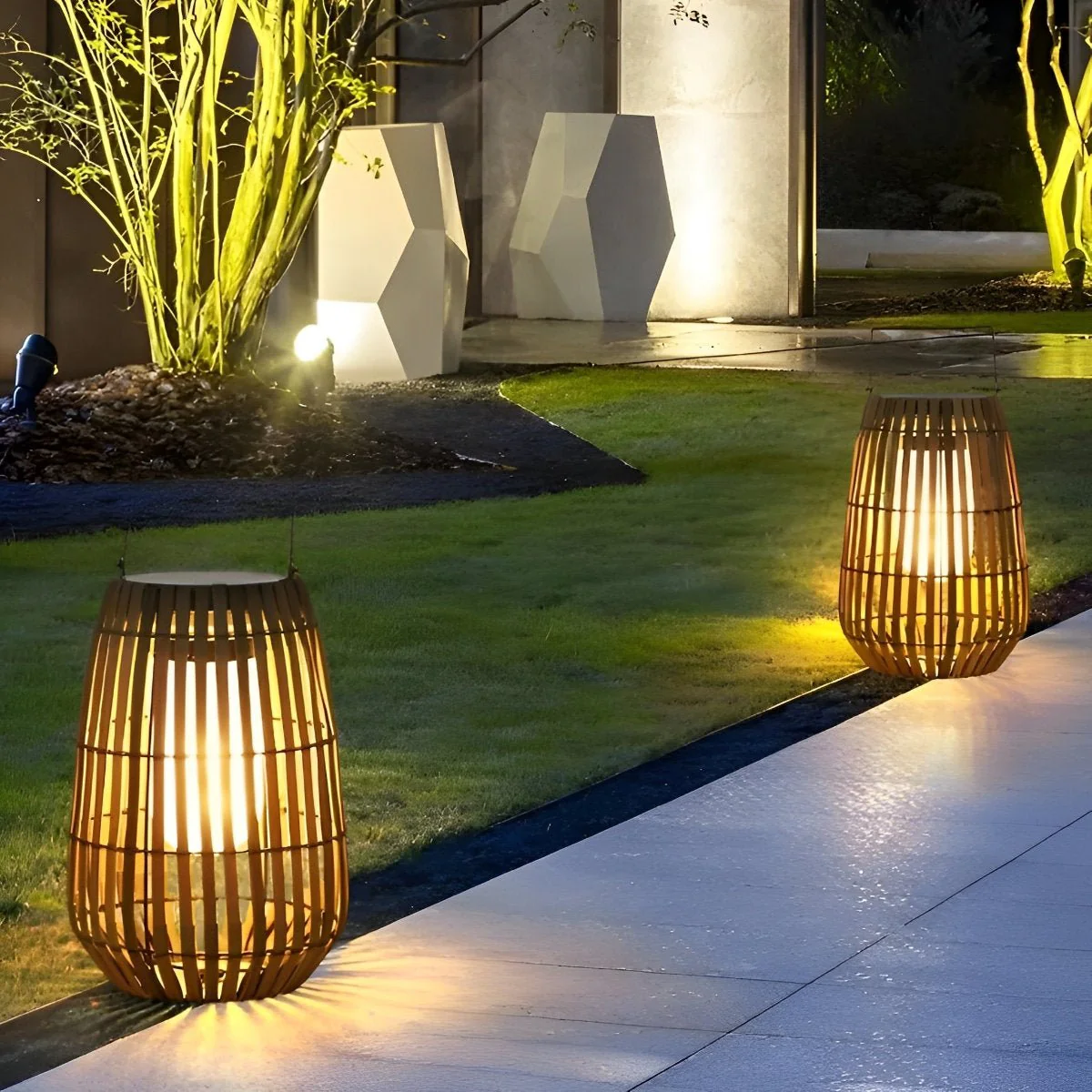 Rattan Hanging Lantern Shaped LED Waterproof Outdoor Lights - Image 5