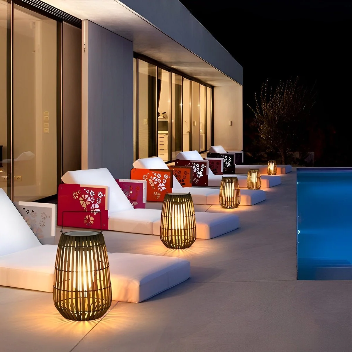 Rattan Hanging Lantern Shaped LED Waterproof Outdoor Lights - Image 6