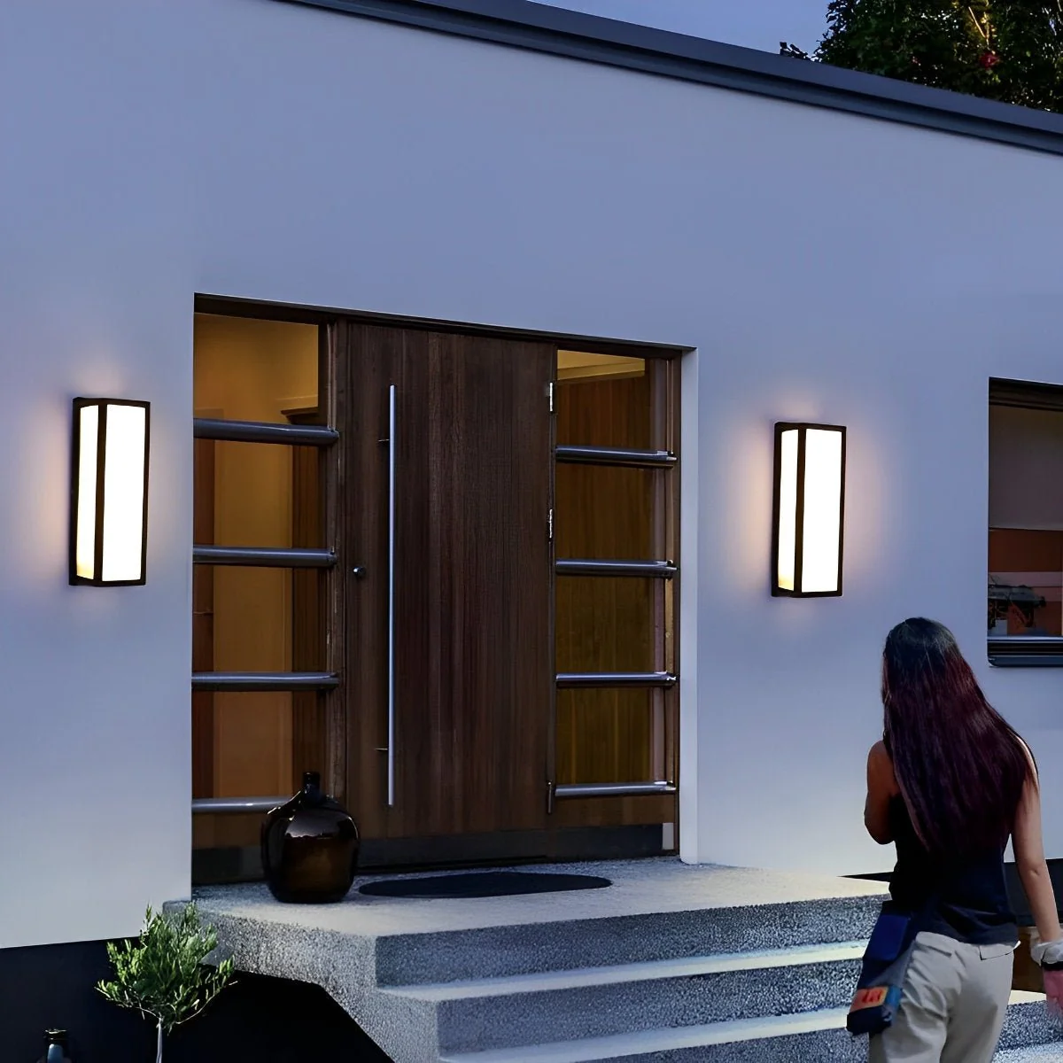 Rectangle LED Waterproof Motion Sensor Black Modern Wall Sconce Lighting - Image 8
