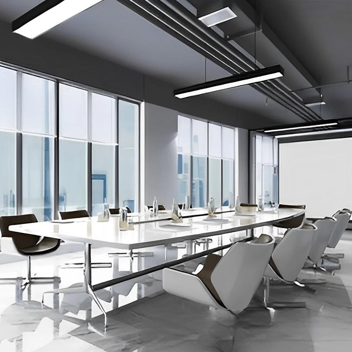 Minimalist Black LED Recessed Hanging Linear Light Set - Image 6