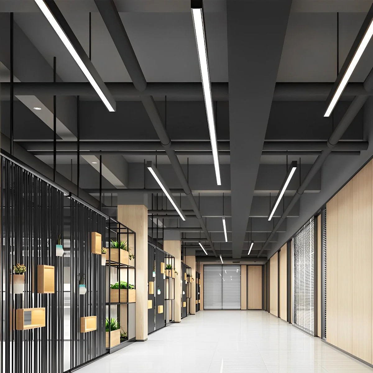 Minimalist Black LED Recessed Hanging Linear Light Set - Image 7