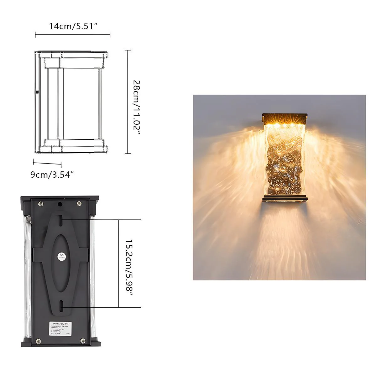 Rectangle Water Wave Waterproof Outdoor Porch LED Exterior Wall Lights - Image 10
