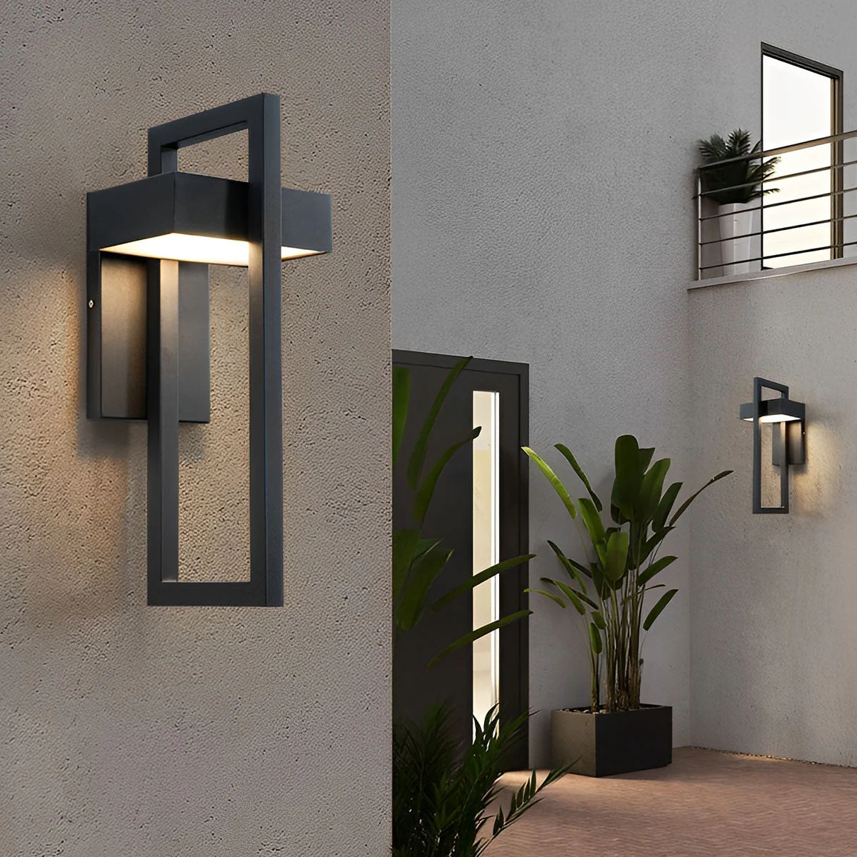Geometric Rectangular LED Waterproof Black Outdoor Lighting Wall Sconce Lamp - Image 2