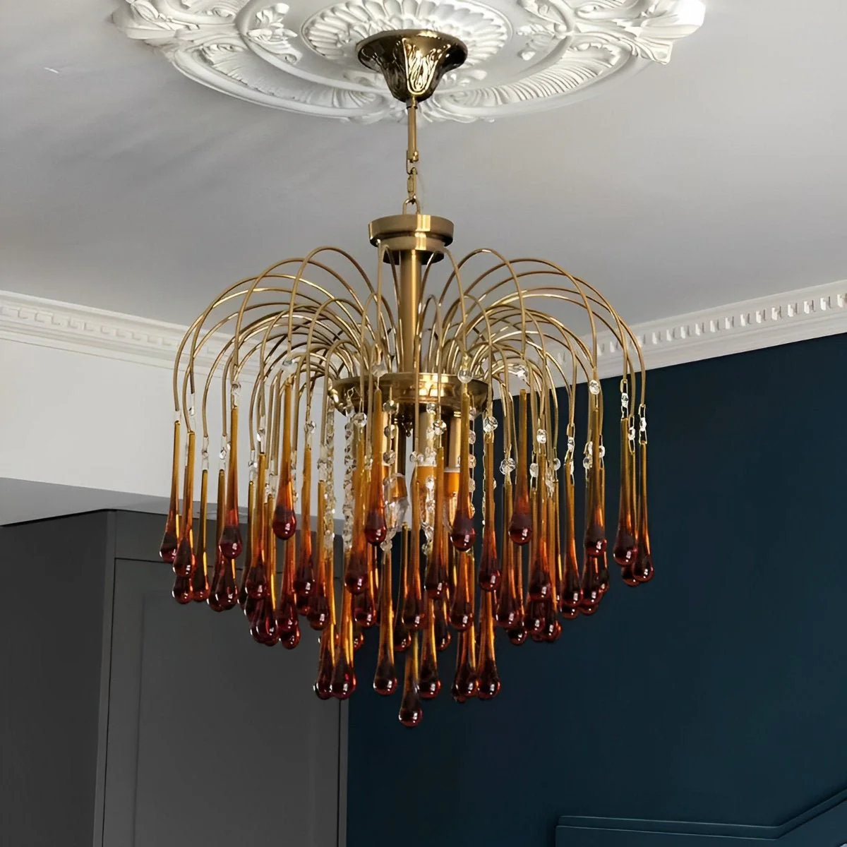 Retro Gold Linear Teardrop Crystal Chandeliers - Image 3