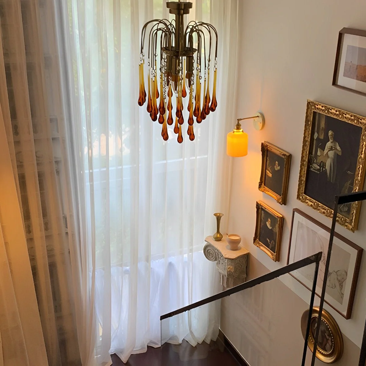 Retro Gold Linear Teardrop Crystal Chandeliers - Image 5