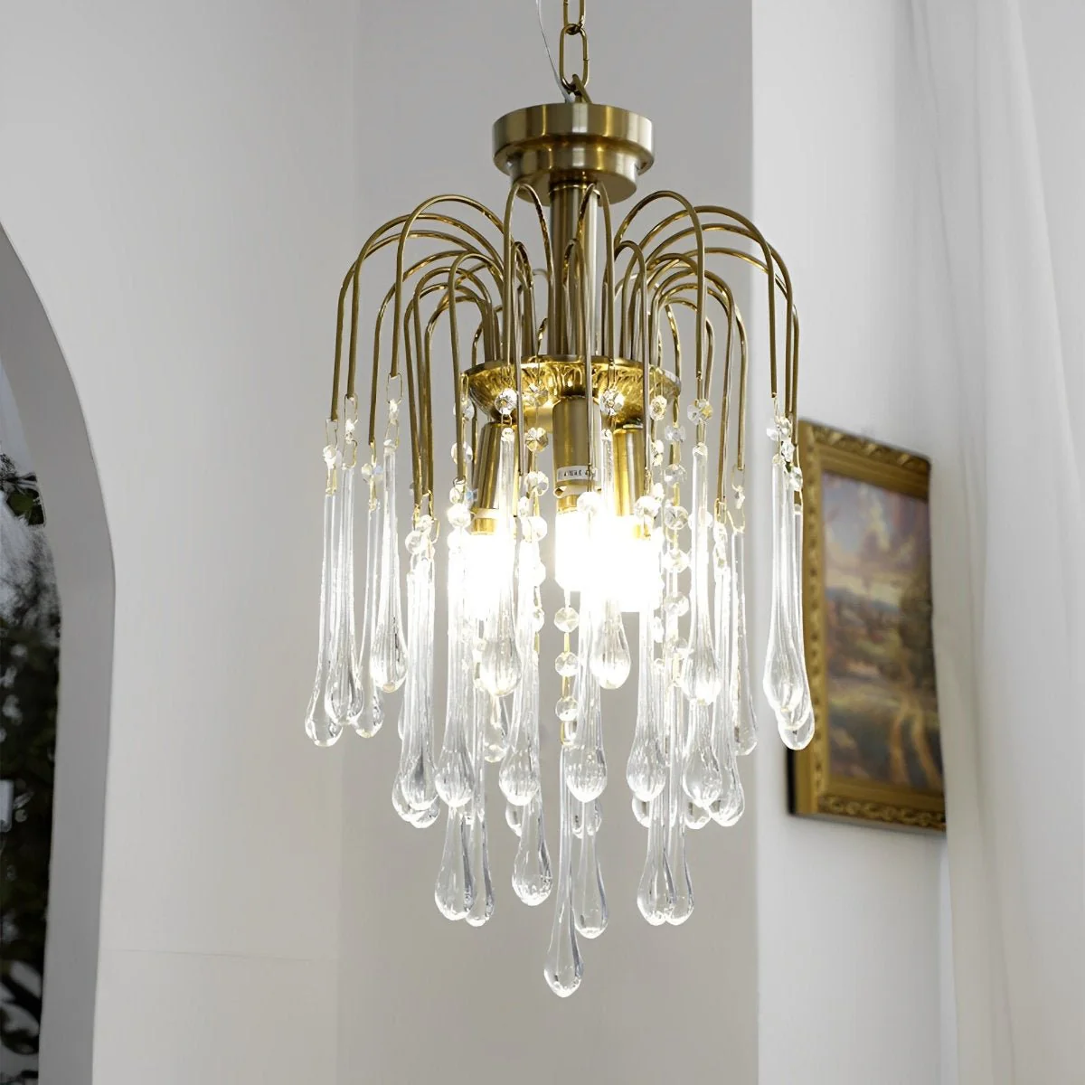 Retro Gold Linear Teardrop Crystal Chandeliers - Image 7