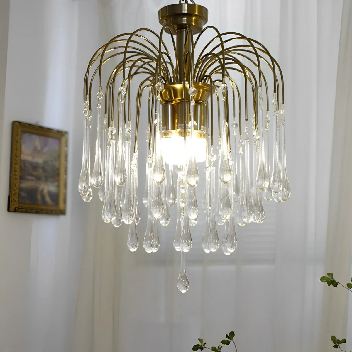 Retro Gold Linear Teardrop Crystal Chandeliers - Image 8