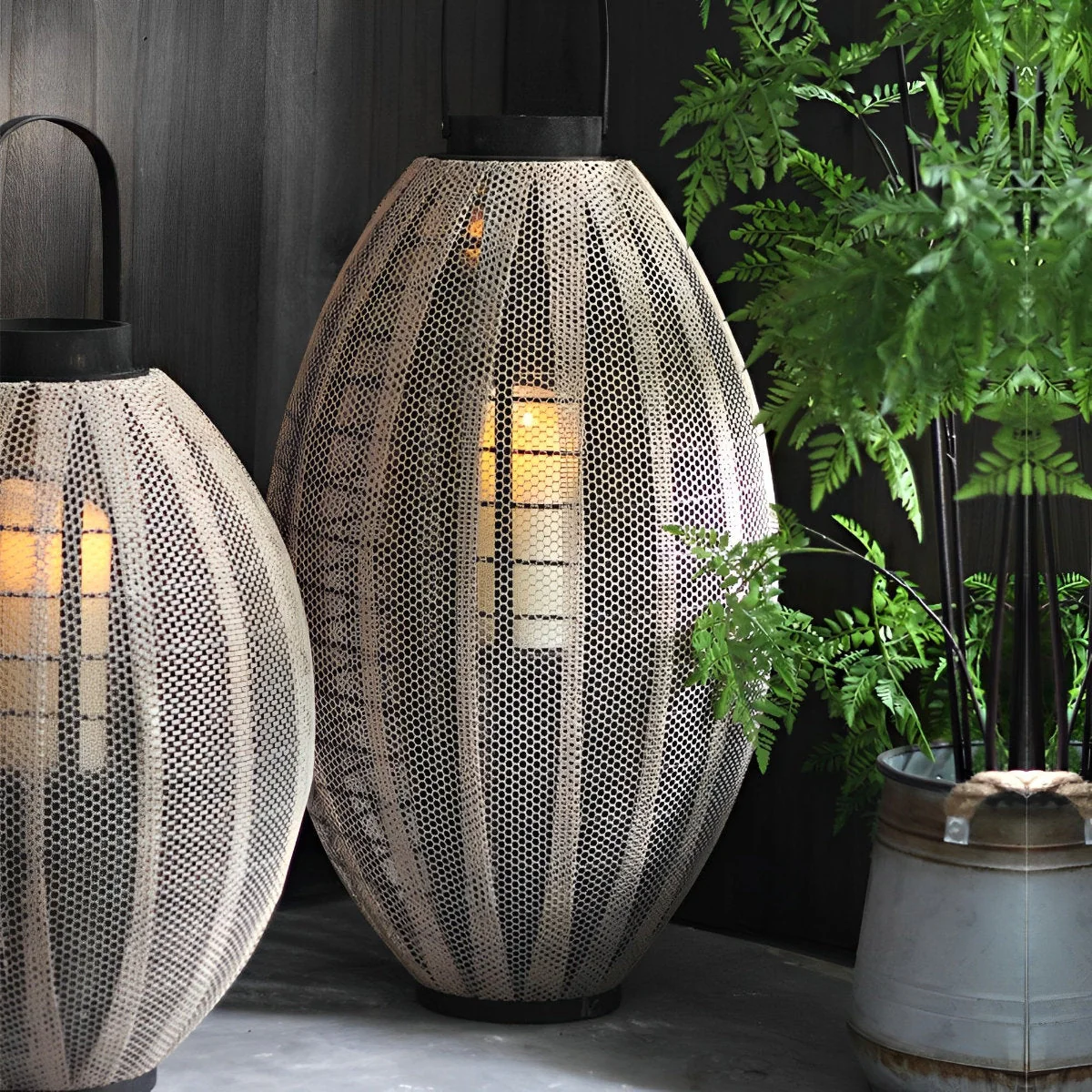 Retro Handmade Oval Cage LED Candle Floor Lamp Lantern - Image 4