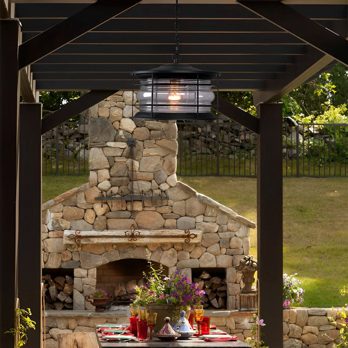 Rustic Modern Super Bright Black Outdoor Pendant Lights Lantern - Image 3