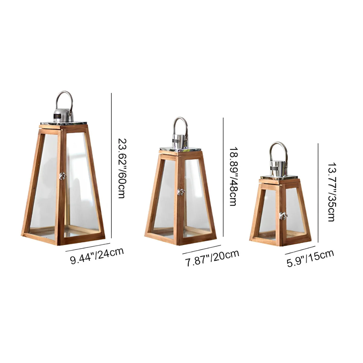Set of 3 Rustic Wood Handmade LED Candle Holder Lantern - Image 8