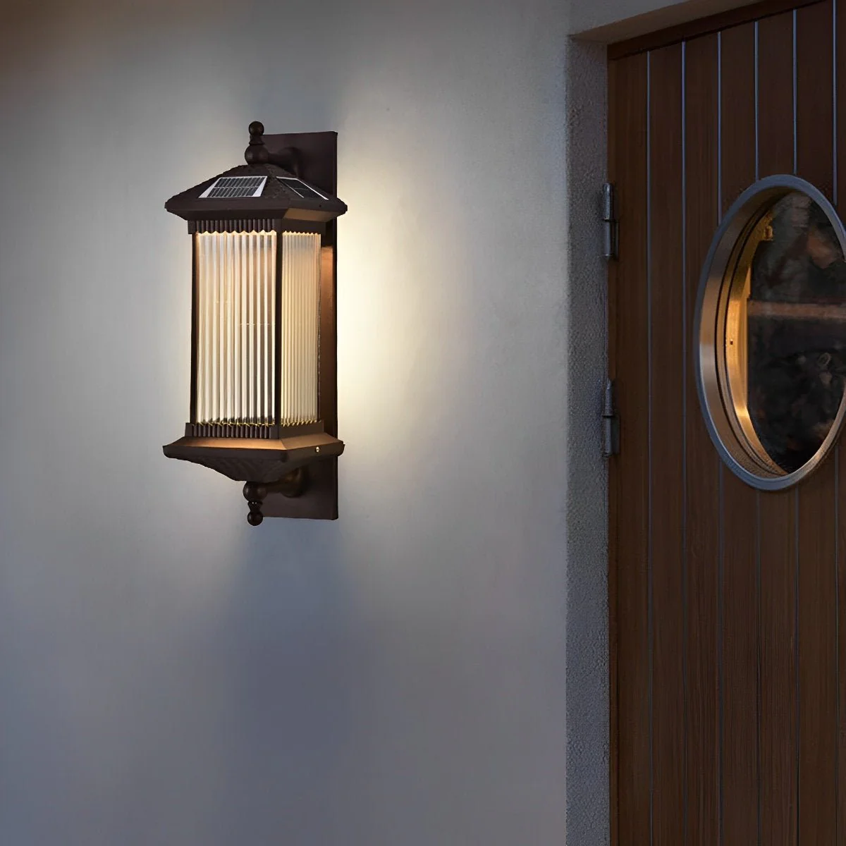 Waterproof Retro Striped Glass Solar Wall Lights - Image 3