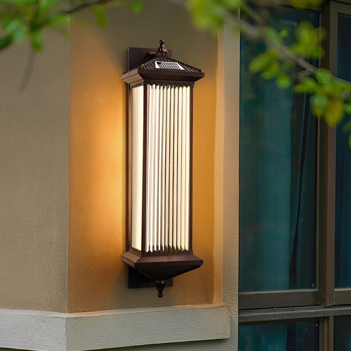 Waterproof Retro Striped Glass Solar Wall Lights - Image 4