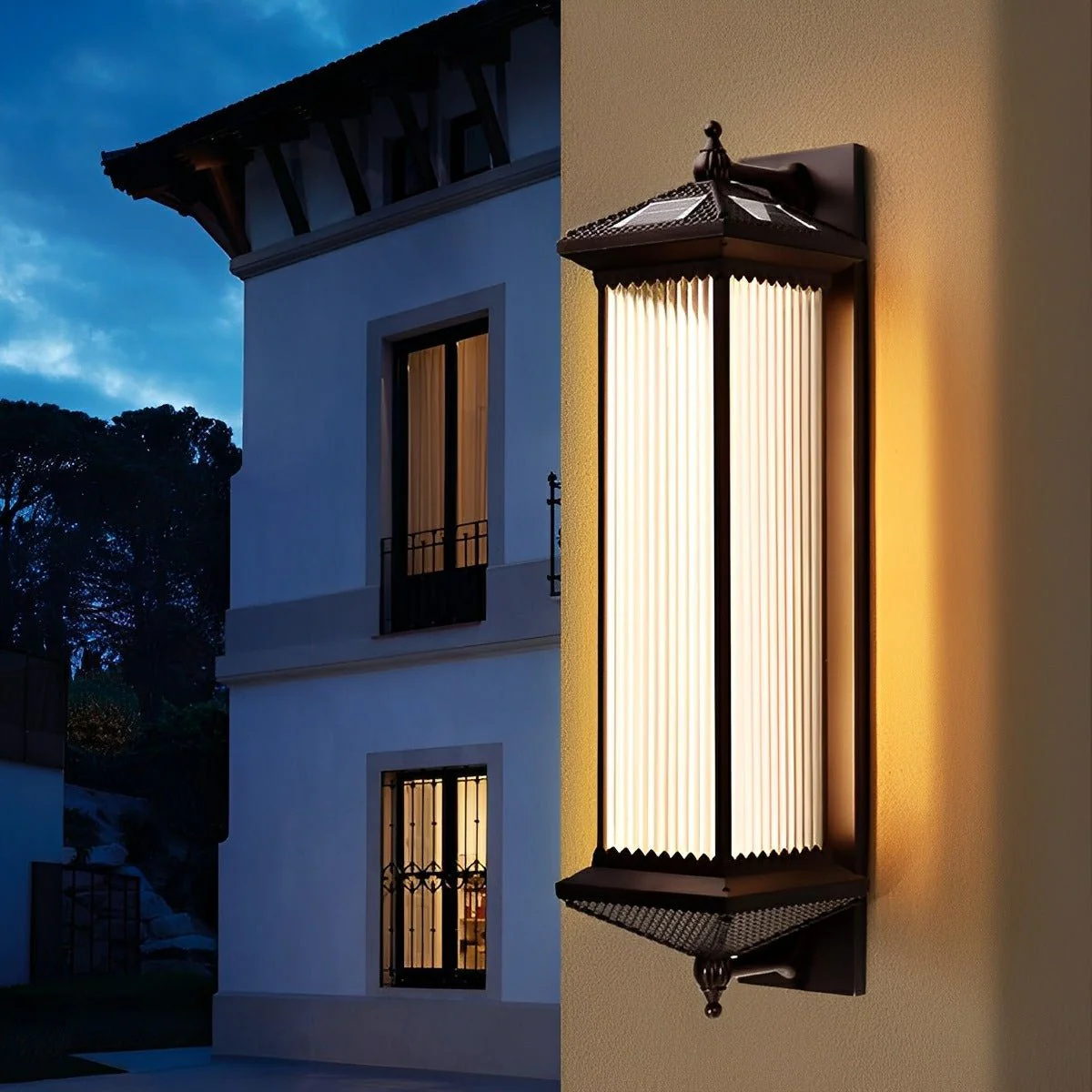 Waterproof Retro Striped Glass Solar Wall Lights - Image 5