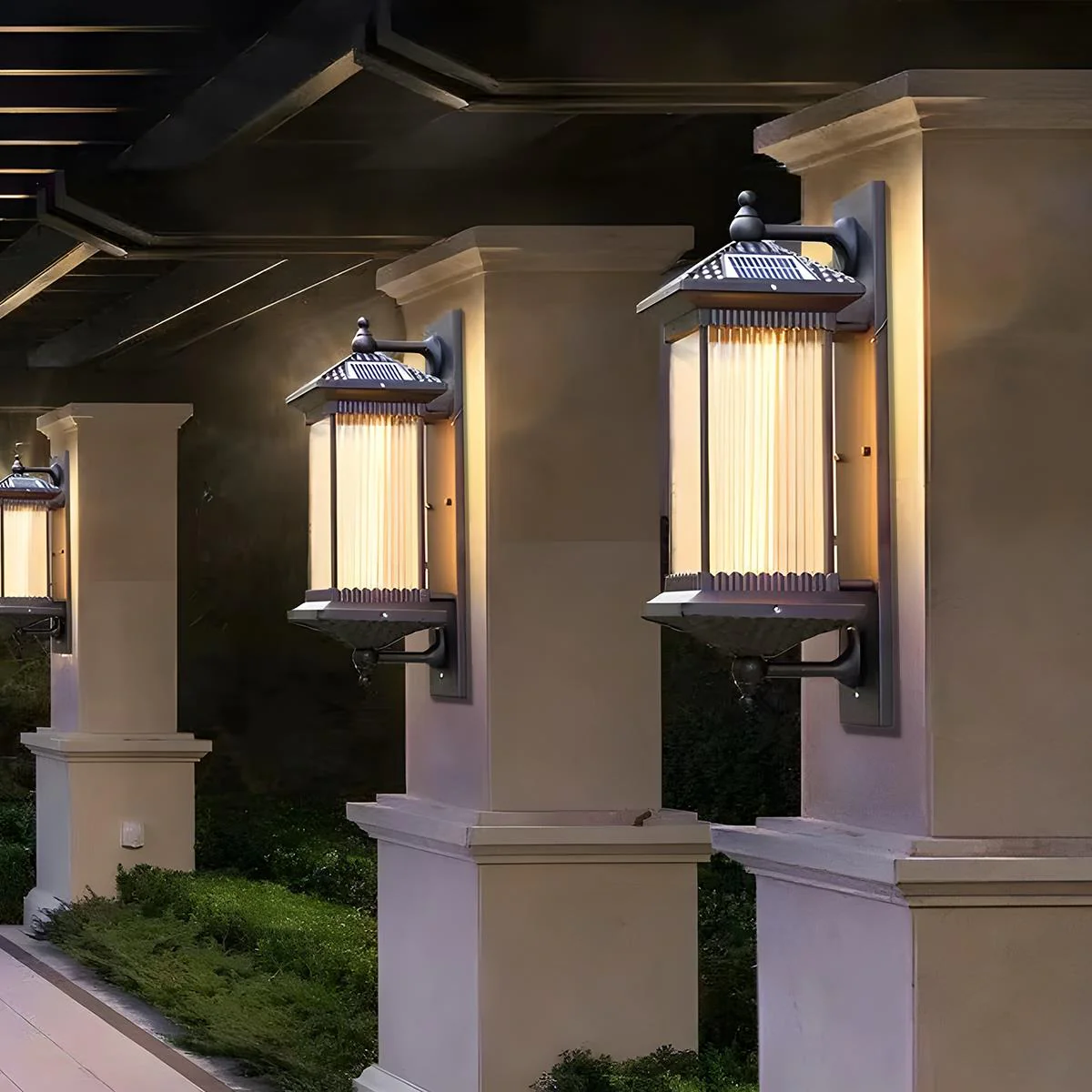 Waterproof Retro Striped Glass Solar Wall Lights - Image 6