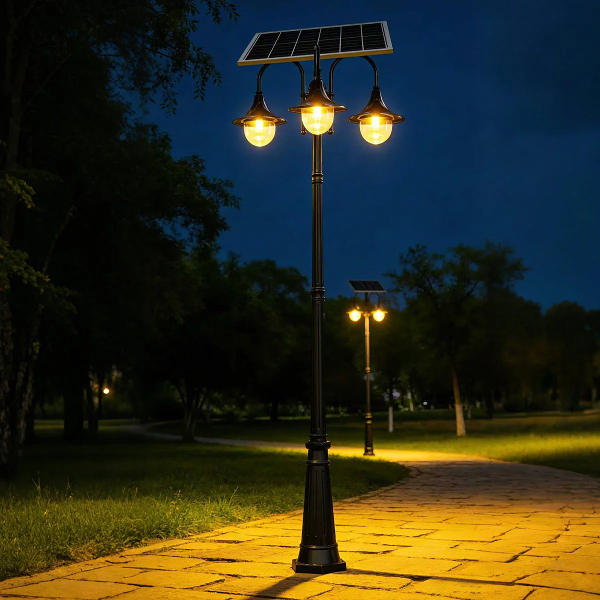 Solar Vintage Waterproof Flared LED Outdoor Pathway Pole Lights - Image 2