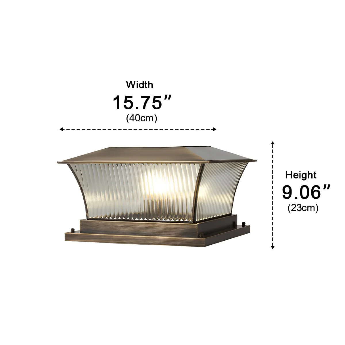 Waterproof Copper Square Tower Striped Glass LED Outdoor Post Lights - Image 10