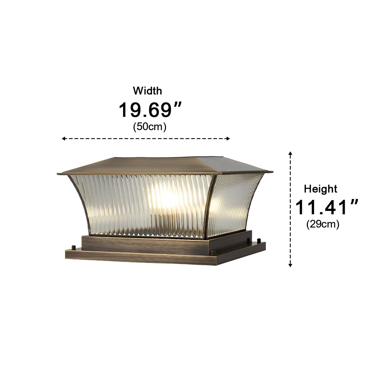 Waterproof Copper Square Tower Striped Glass LED Outdoor Post Lights - Image 11