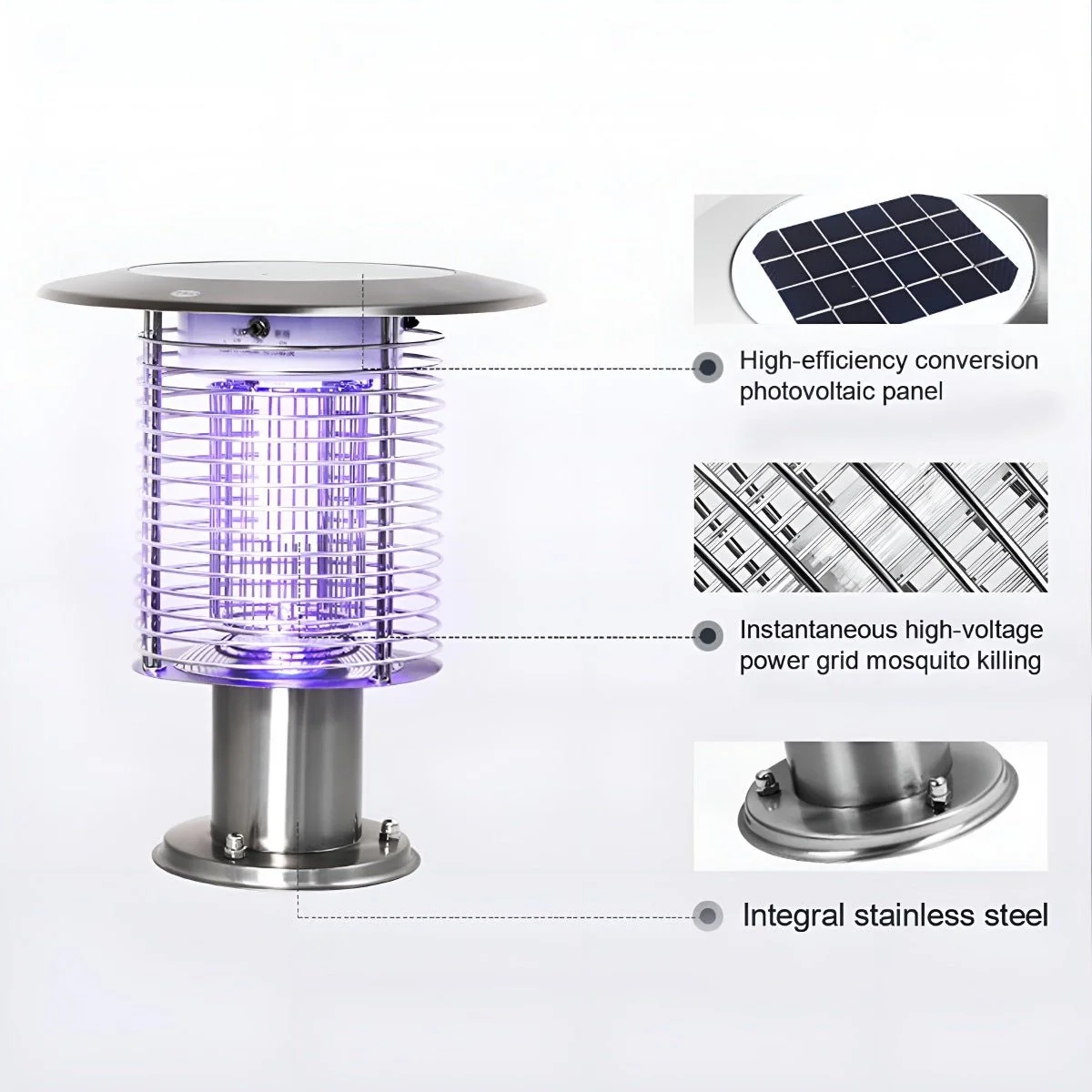 Solar Waterproof LED Outdoor Mosquito Bug Zapper Killer Post light Rechargeable - Image 6