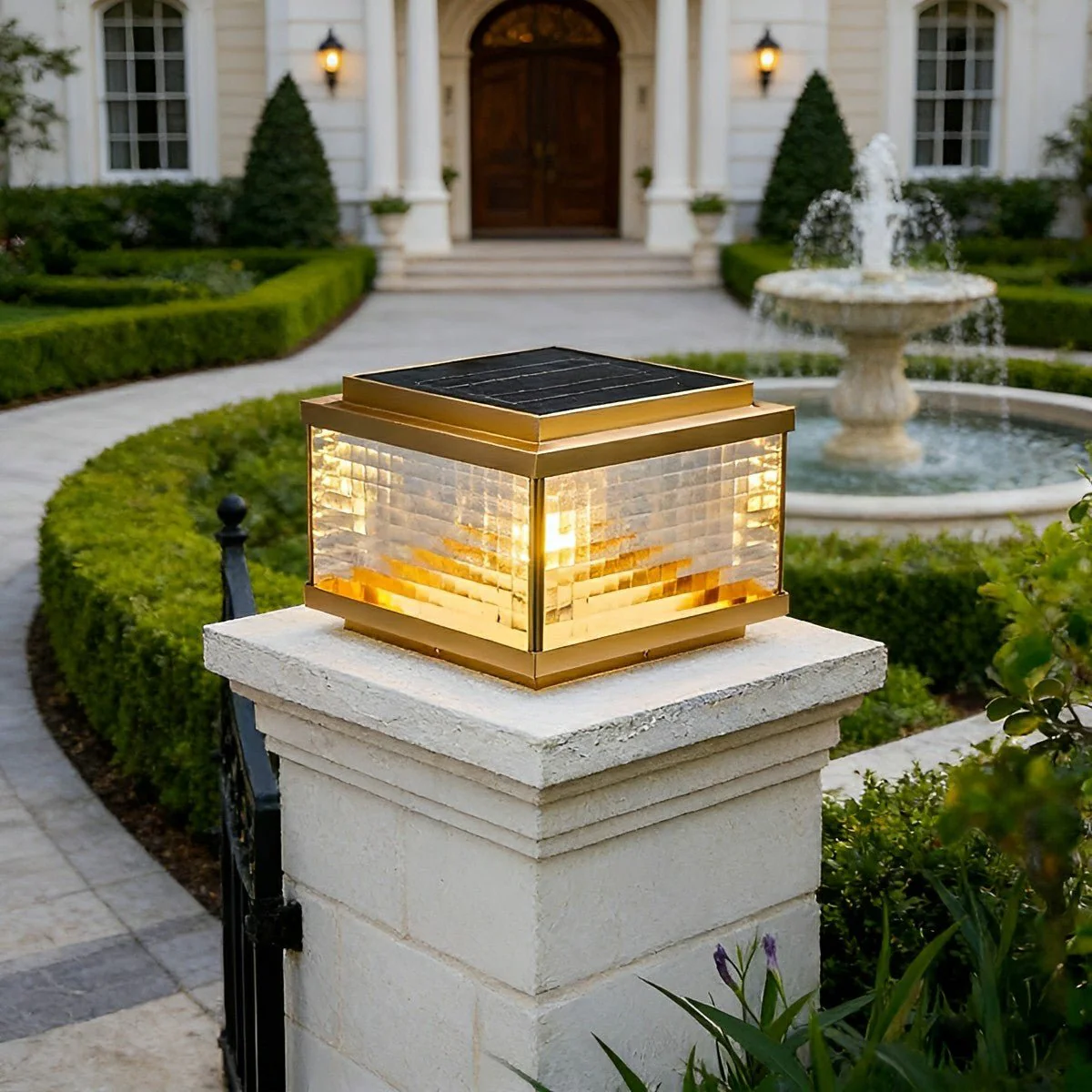 Solar Waterproof Square Vintage Copper LED Outdoor Post Light - Image 11