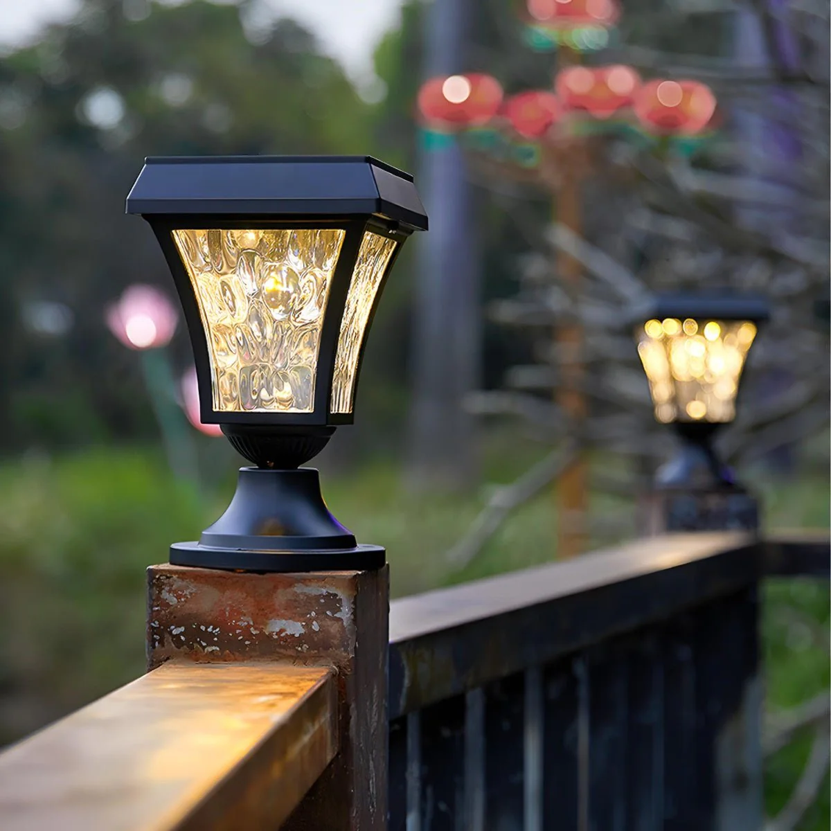 Solar Waterproof Water Wave Lampshade LED Outdoor Post Lights - Image 2