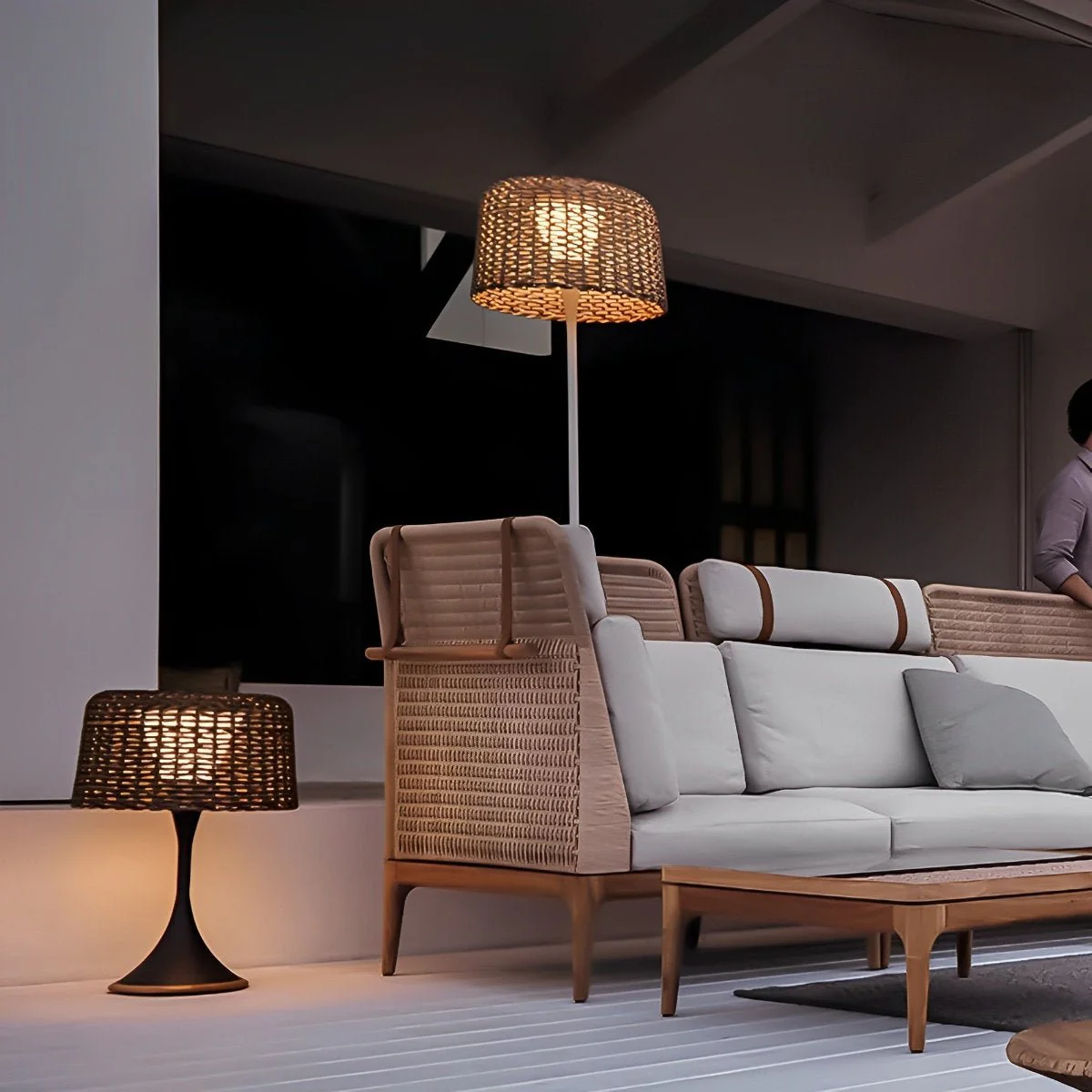 Waterproof Weave Shade LED Outdoor Floor Lamp - Image 3