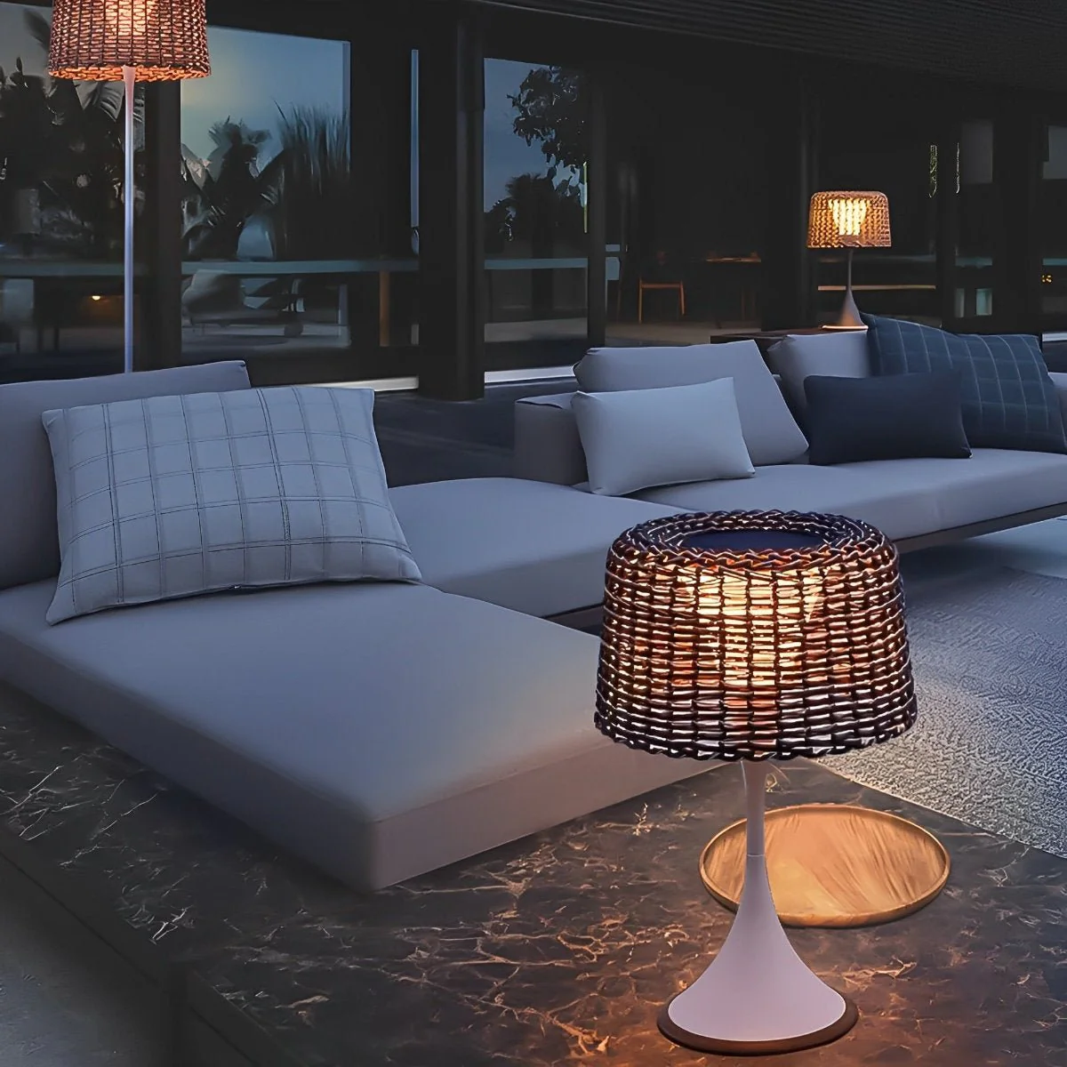 Waterproof Weave Shade LED Outdoor Floor Lamp - Image 4