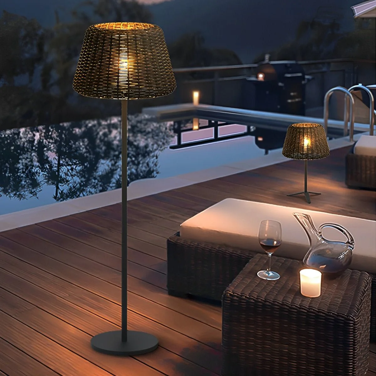 Waterproof Weave Shade LED Outdoor Floor Lamp - Image 6