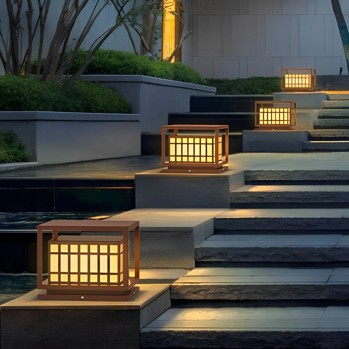 Square LED Waterproof Brown Modern Outdoor Deck Post Lights Pillar Light Column - Image 6