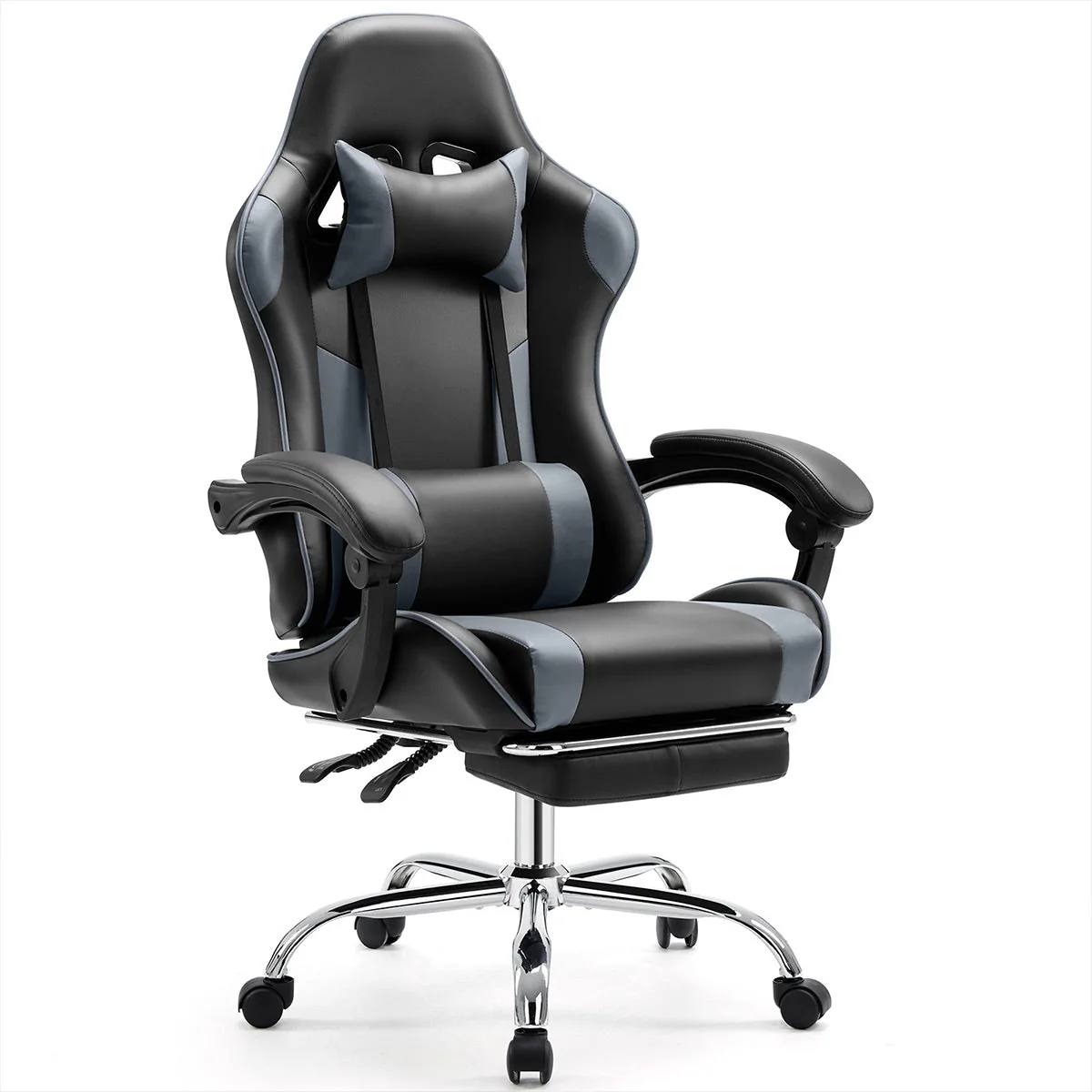 Ergonomic Computer Game Desk Chair Recliner - with Footrest & Lumbar Support & Headrest, Fixed Up Armrest, - Image 9