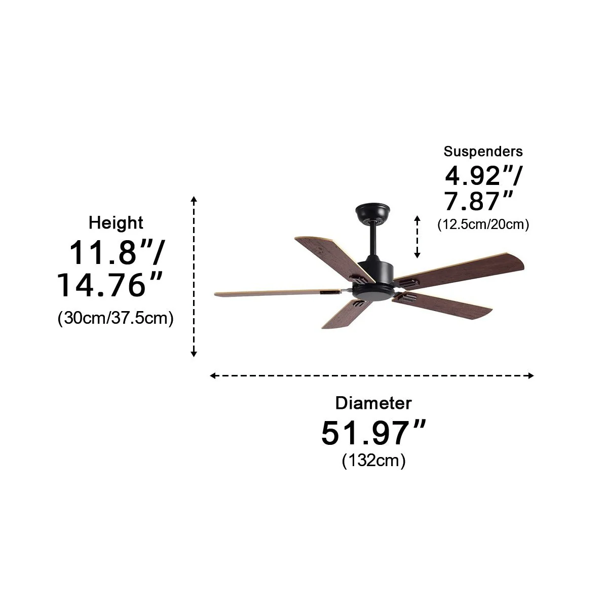 Vintage Wood Grain 3-Speed Frequency Ceiling Fan 5 Blades - Image 12