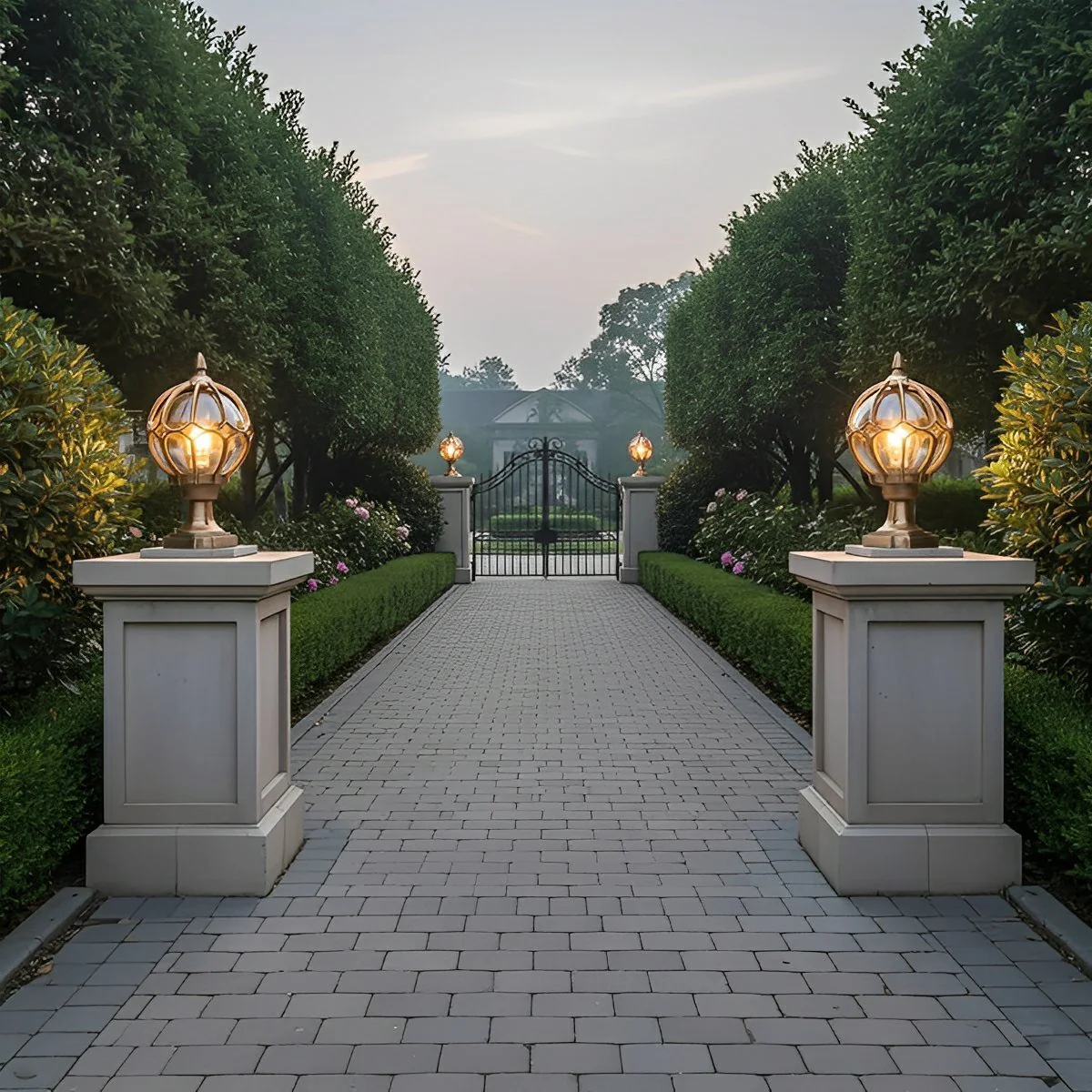 Vintage Glass Aluminum Round Ball Waterproof LED Outdoor Fence Post Light - Image 4
