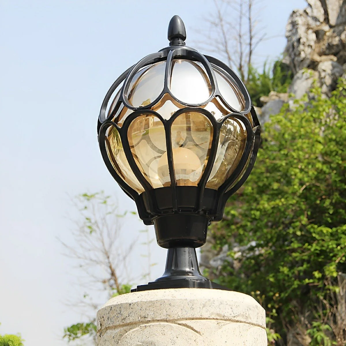 Vintage Glass Aluminum Round Ball Waterproof LED Outdoor Fence Post Light - Image 5