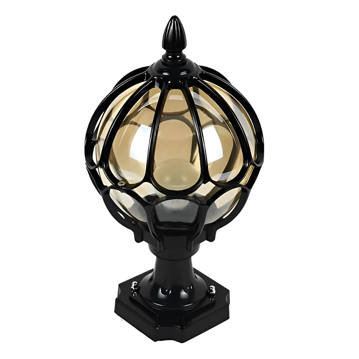 Vintage Glass Aluminum Round Ball Waterproof LED Outdoor Fence Post Light - Image 7