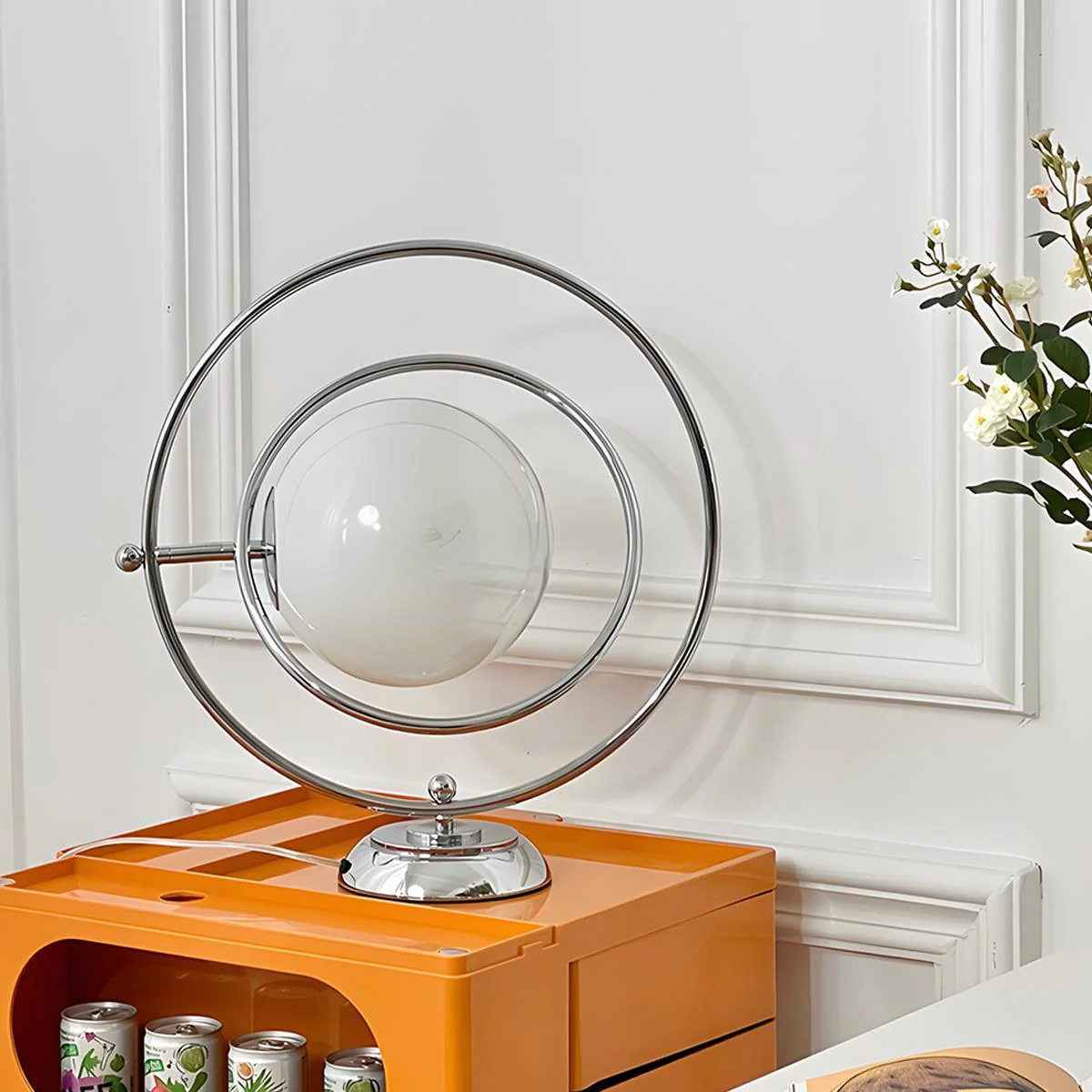 Vintage Glass Rotating Globe Bedside Table Lamp - Image 3