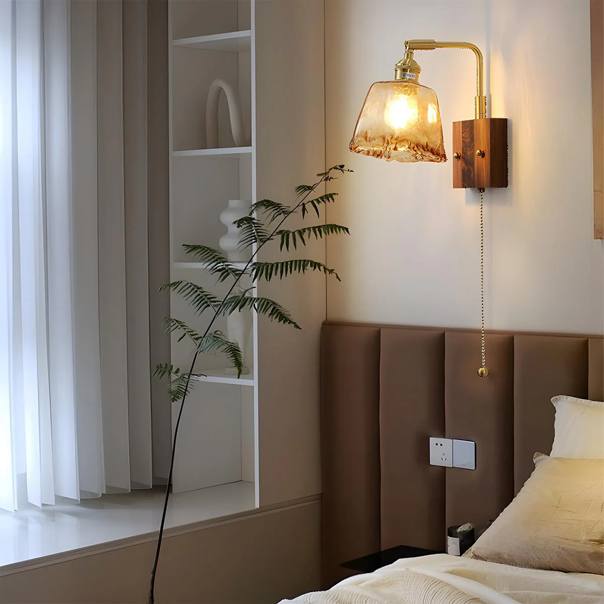 Vintage Golden Walnut Wood Indoor Wall Sconces - Image 2