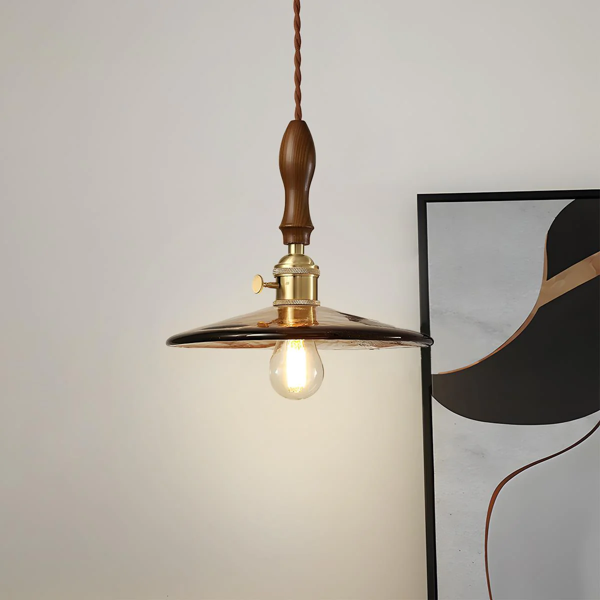 Vintage Golden Walnut Wood Indoor Pendant Lights - Image 2
