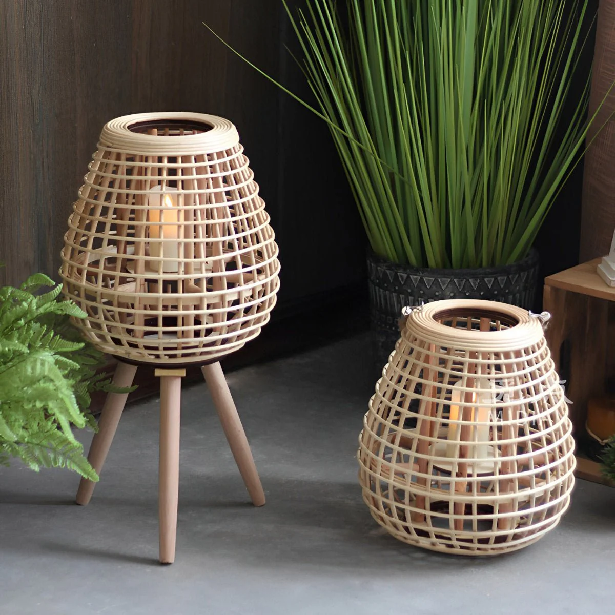 Vintage Handmade Rattan LED Candle Lantern Floor Lamp - Image 4