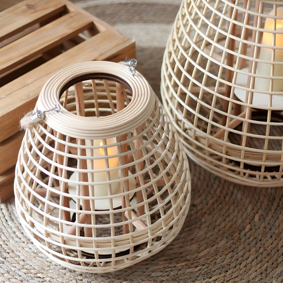 Vintage Handmade Rattan LED Candle Lantern Floor Lamp - Image 7