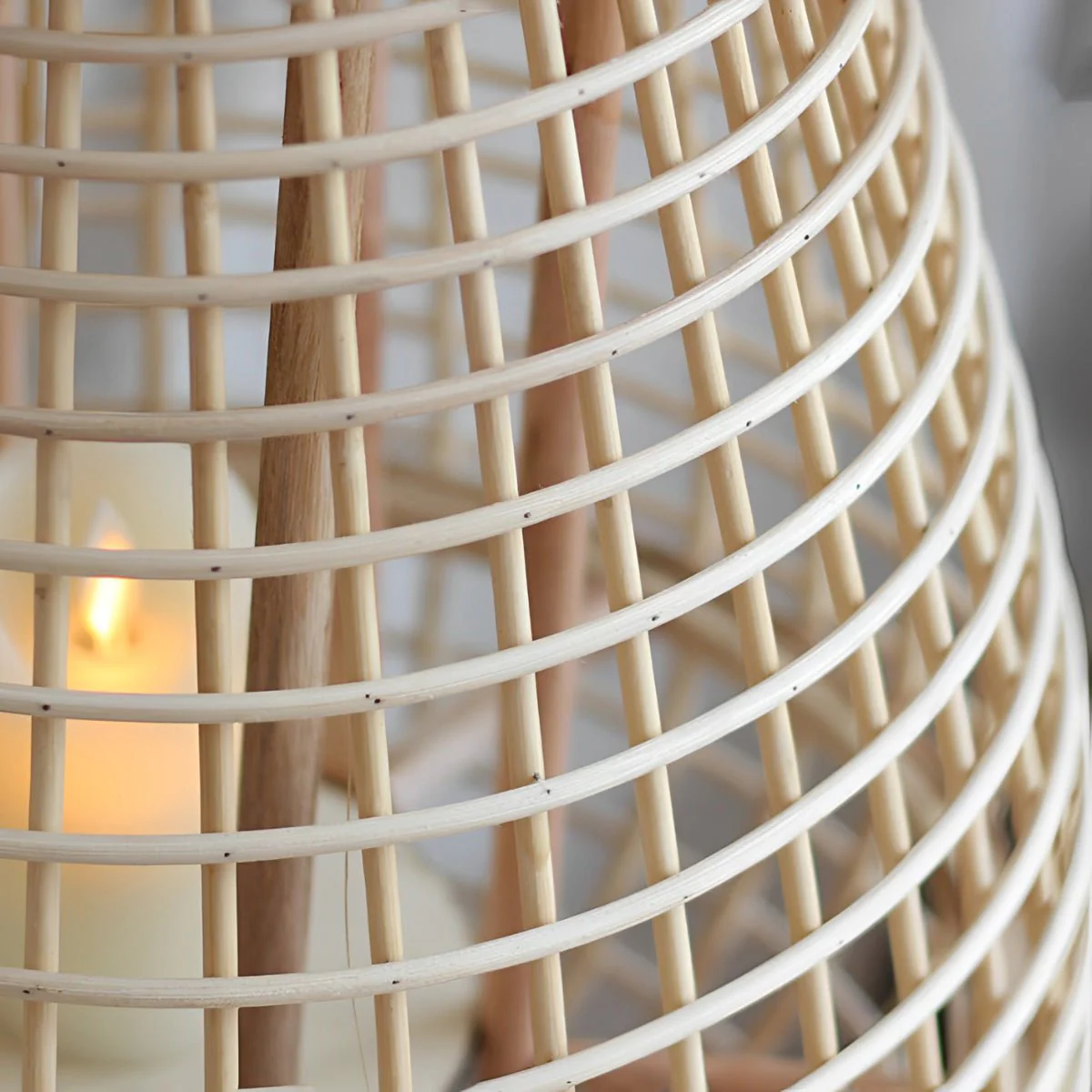 Vintage Handmade Rattan LED Candle Lantern Floor Lamp - Image 8