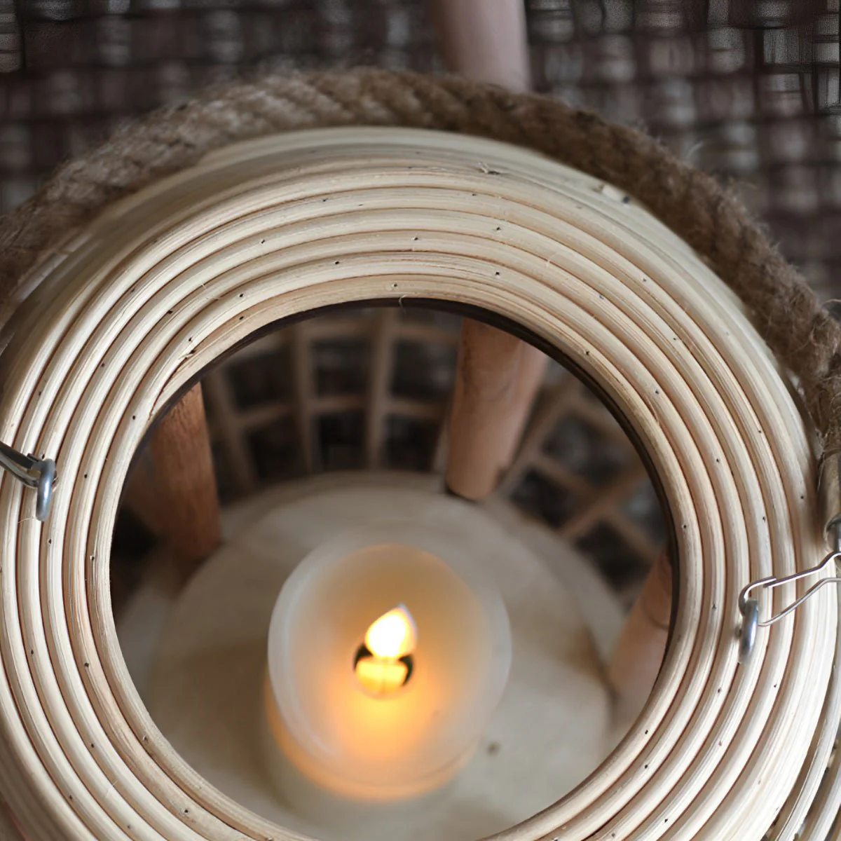 Vintage Handmade Rattan LED Candle Lantern Floor Lamp - Image 9
