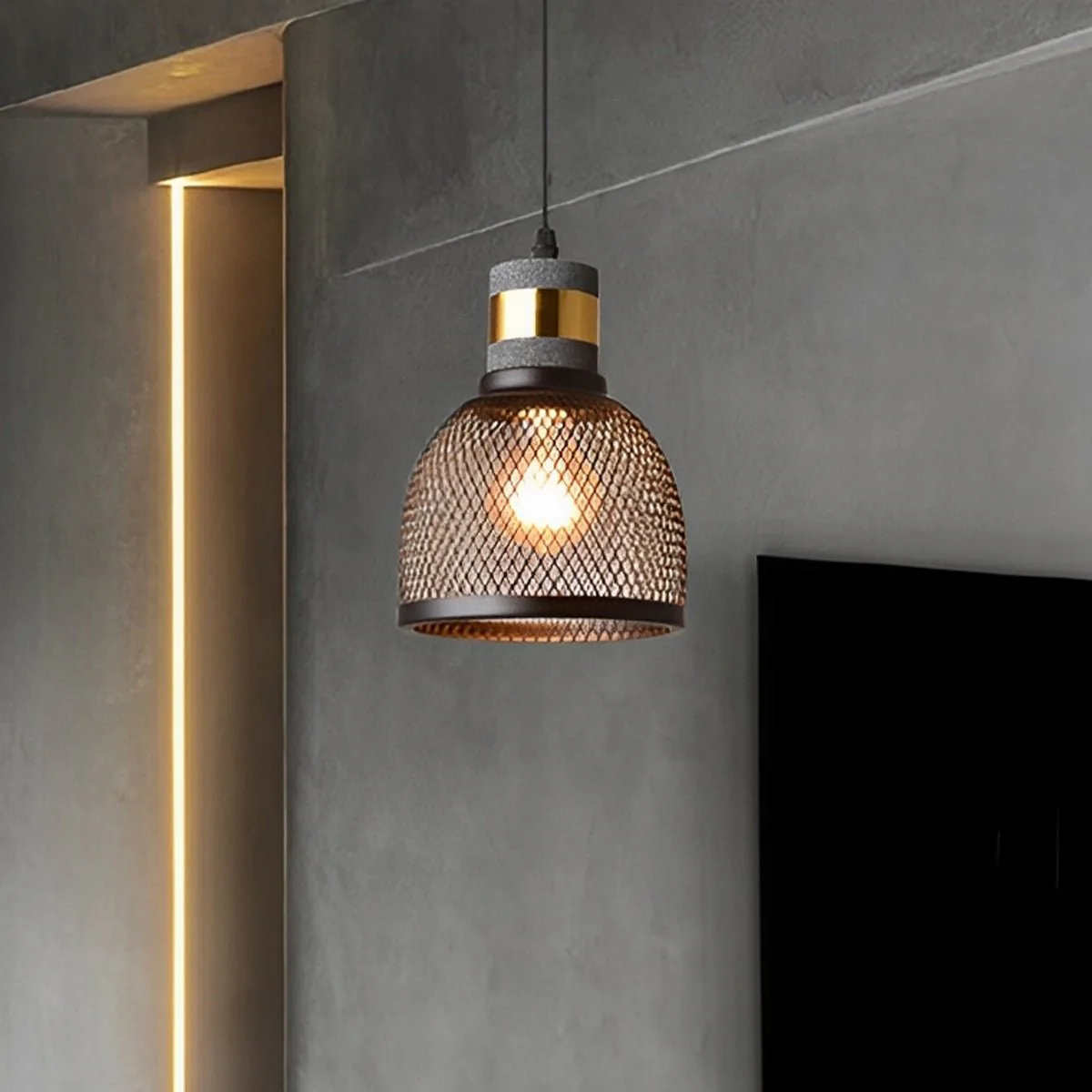 Vintage Minimalist Industrial Iron Mesh Bar LED Pendant Lights - Image 2