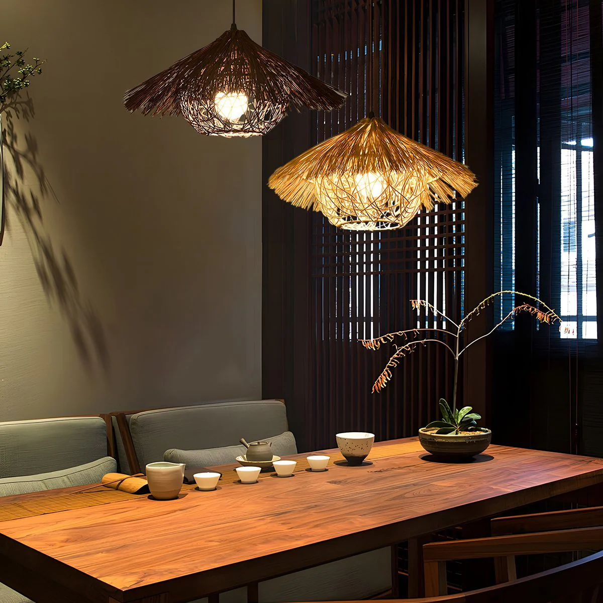 Vintage Rattan Weave Bird's Nest Pendant Lights - Image 3