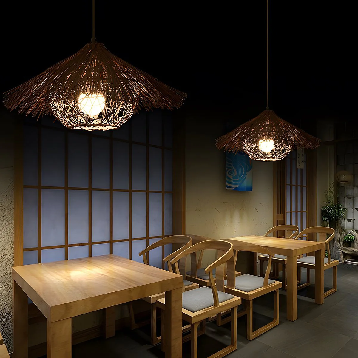 Vintage Rattan Weave Bird's Nest Pendant Lights - Image 5