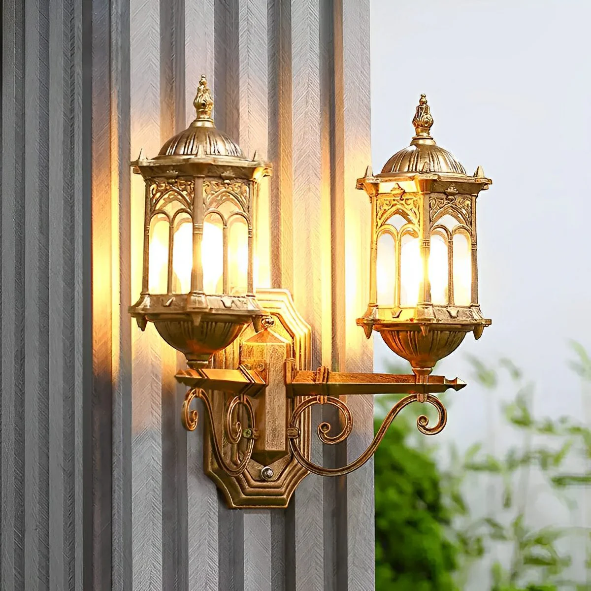 Vintage Rustic Castle Double Head Waterproof Outdoor LED Porch Wall Lights - Image 4