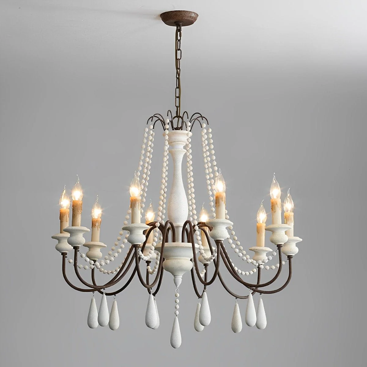 Wood Vintage Rustic Candle Chandelier Light - Image 10