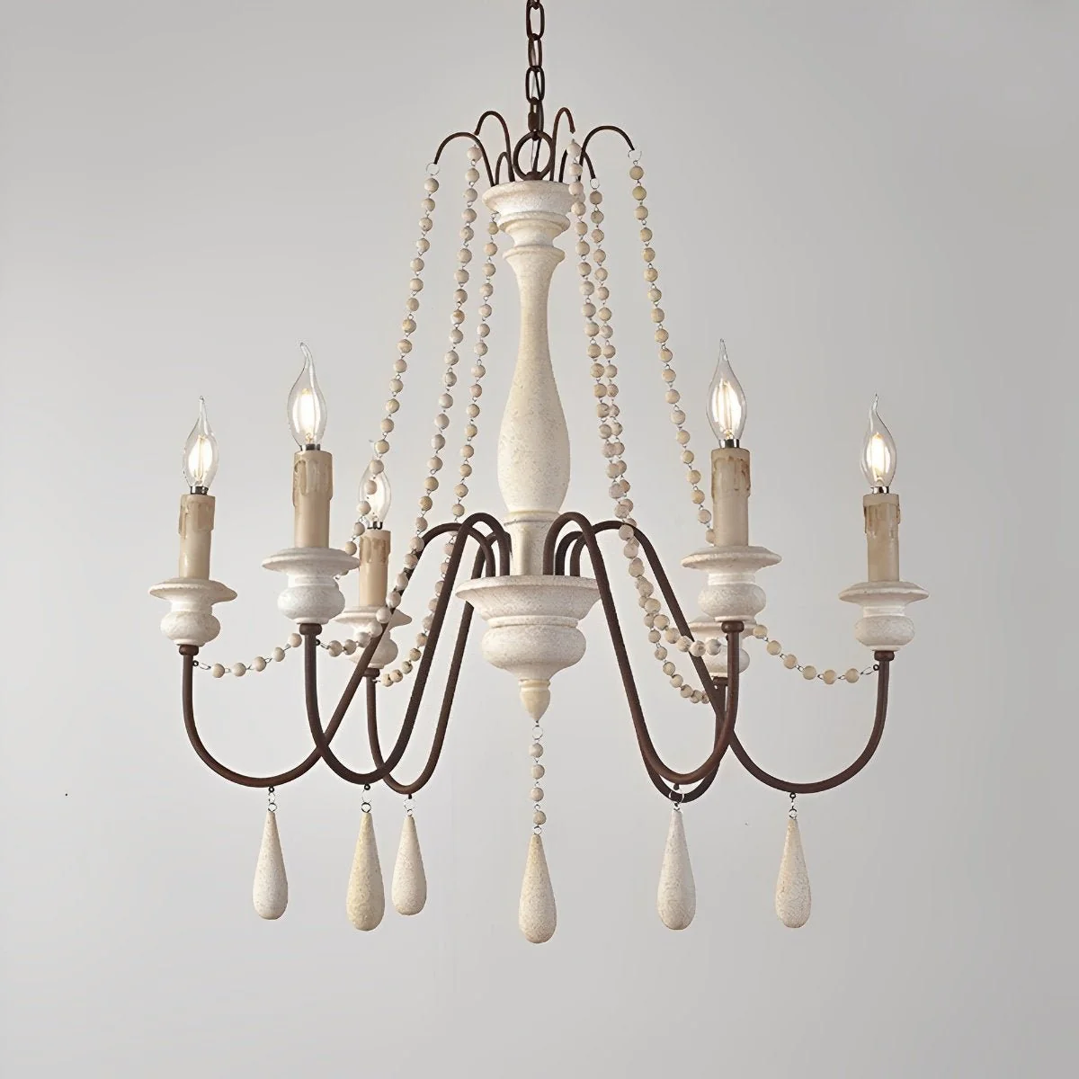 Wood Vintage Rustic Candle Chandelier Light - Image 16