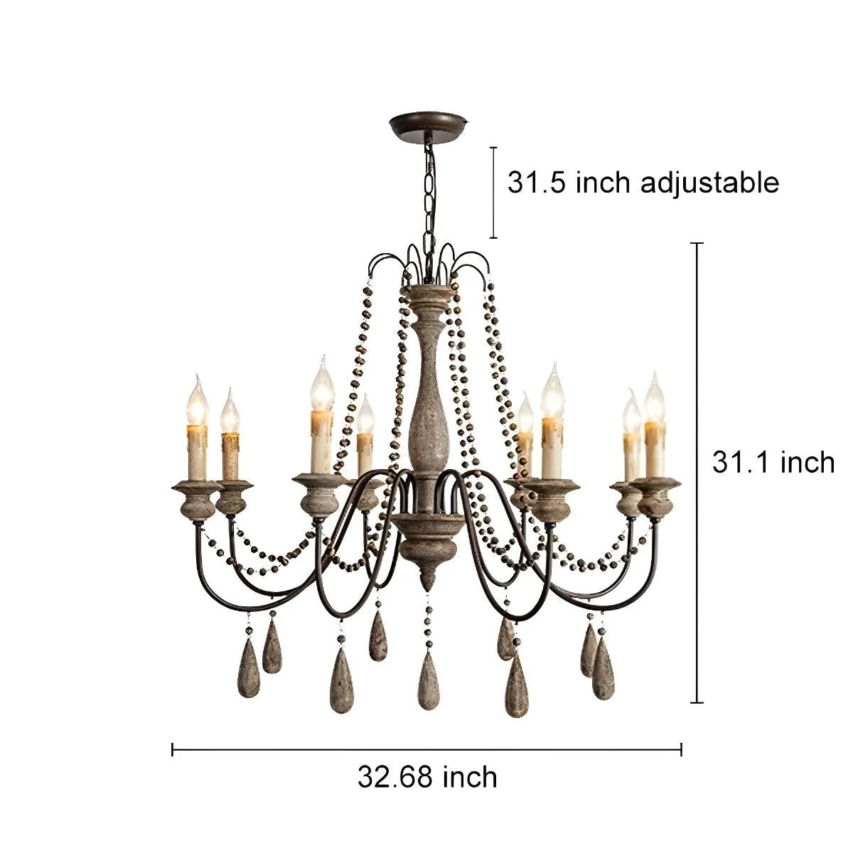 Wood Vintage Rustic Candle Chandelier Light - Image 17