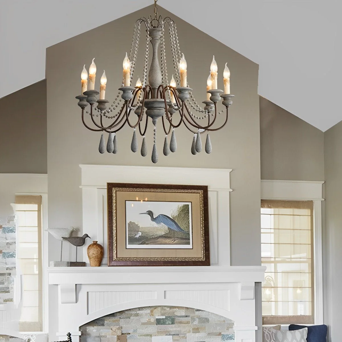 Wood Vintage Rustic Candle Chandelier Light - Image 4