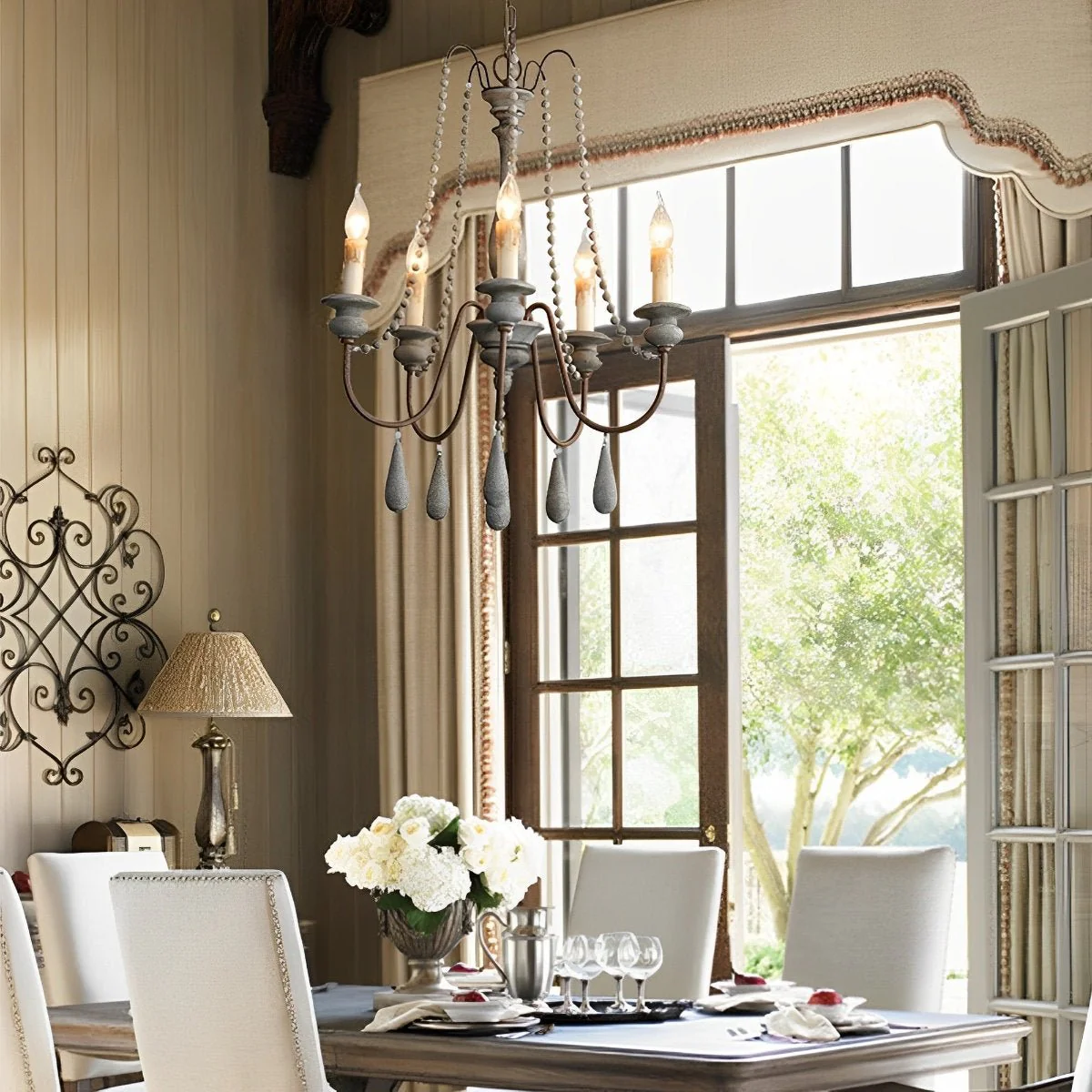 Wood Vintage Rustic Candle Chandelier Light - Image 5