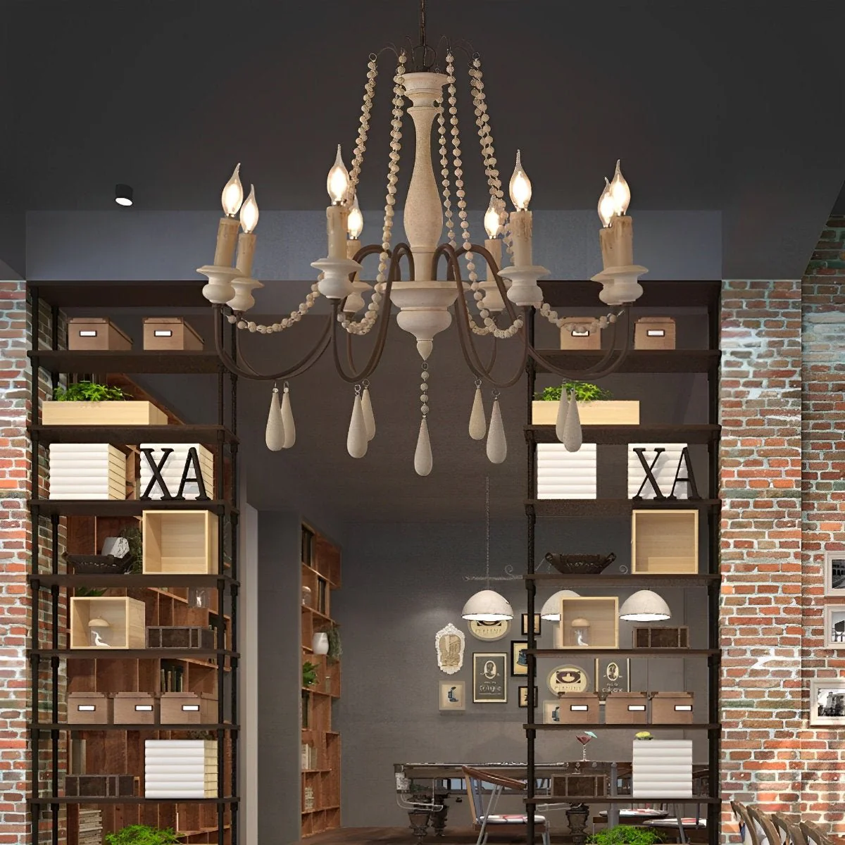Wood Vintage Rustic Candle Chandelier Light - Image 7